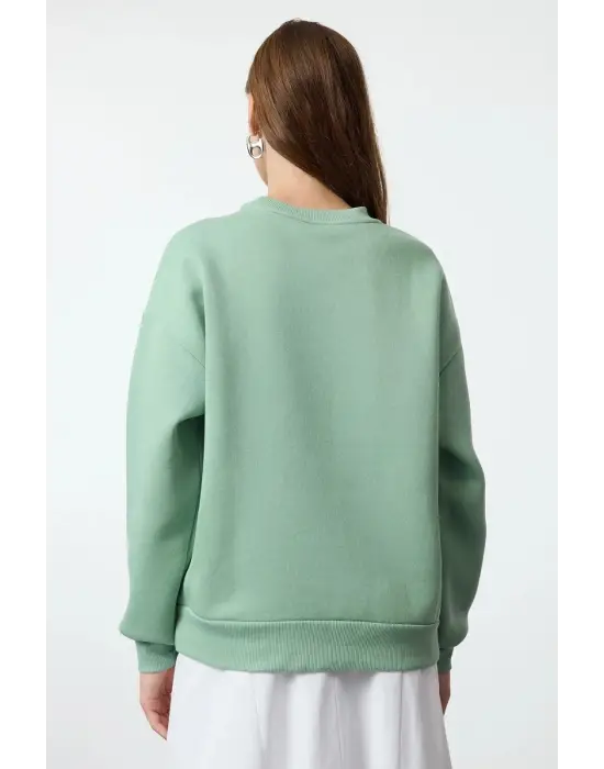 3 İplik Şardonlu Bisiklet Yaka Sweatshirt Mint