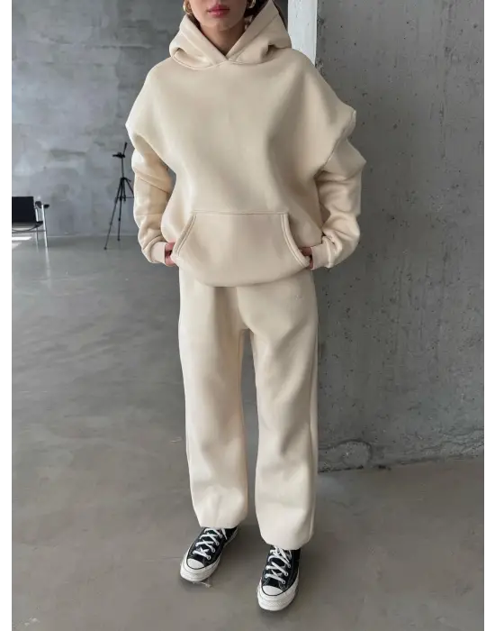 3 İplik Şardonlu Lastik Paça Eşofman Bej P510439