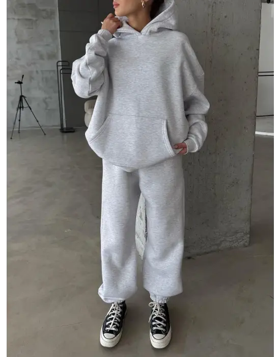 3 İplik Şardonlu Lastik Paça Eşofman Gri P510439