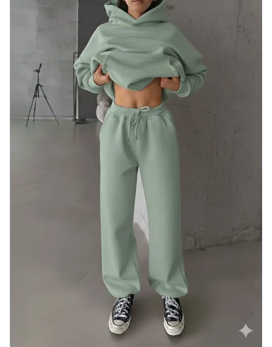 3 İplik Şardonlu Lastik Paça Eşofman Mint P510439