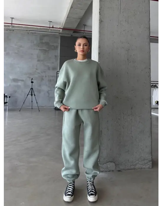 3 İplik Şardonlu Lastik Paça Eşofman Mint P510439