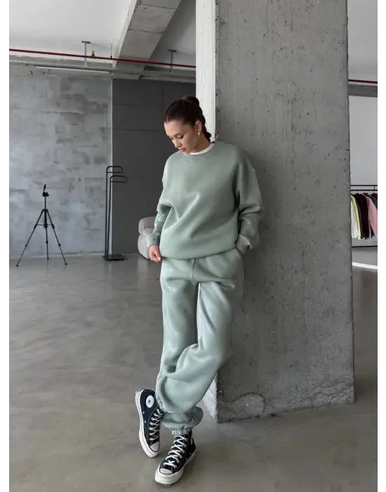 3 İplik Şardonlu Lastik Paça Eşofman Mint P510439