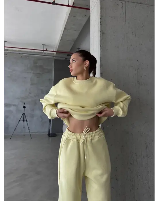 3 İplik Şardonlu Lastik Paça Eşofman Sarı P510439