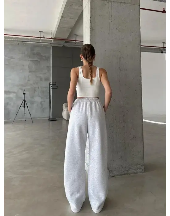 3 İplik Şardonlu Oversize Eşofman Gri