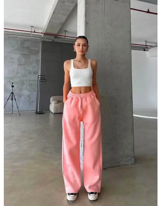 3 İplik Şardonlu Oversize Eşofman Somon