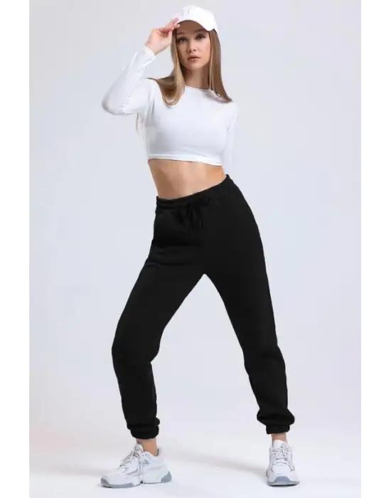 3 İplik Şardonlu Paça Lastikli Eşofman Siyah İs001