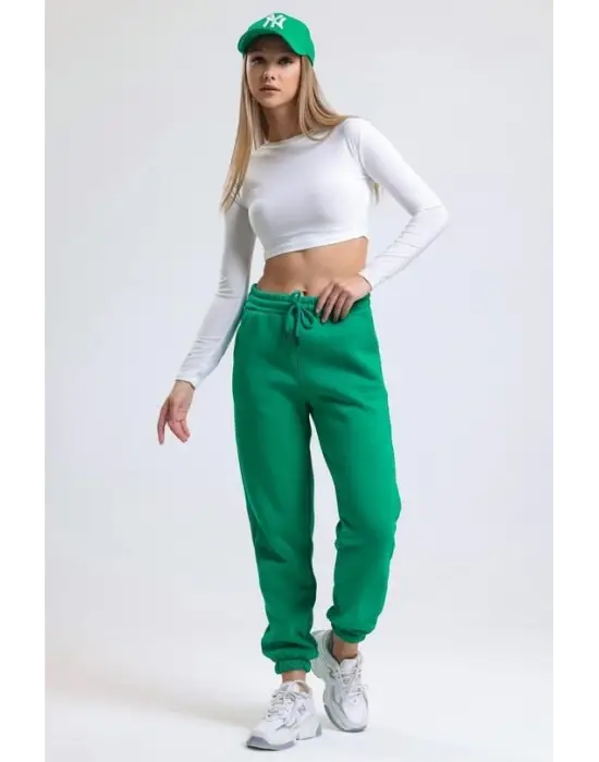 3 İplik Şardonlu Paça Lastikli Eşofman Yeşil İs001