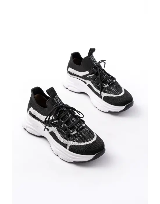 3001  Siyah Bağcıklı Fileli Günlük Spor Ayakkabı