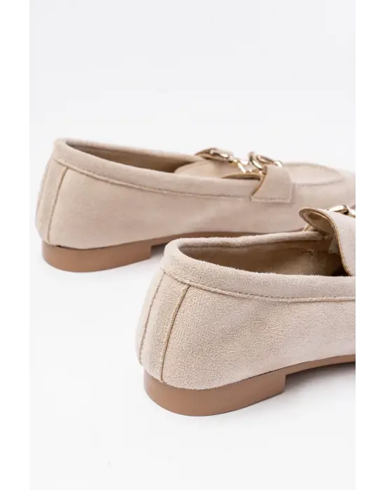 Bej Süet Toka Aksesuarlı Günlük Kadın Babet