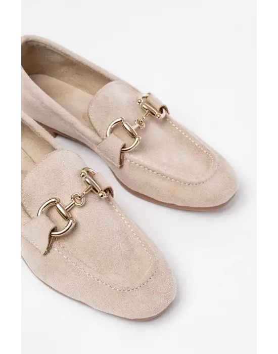 Bej Süet Toka Aksesuarlı Günlük Kadın Babet