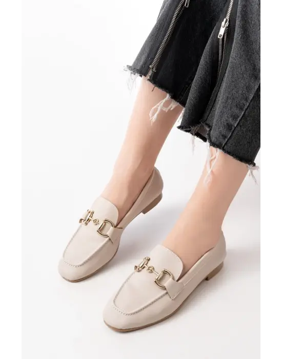 Bej Toka Aksesuarlı Günlük Kadın Babet