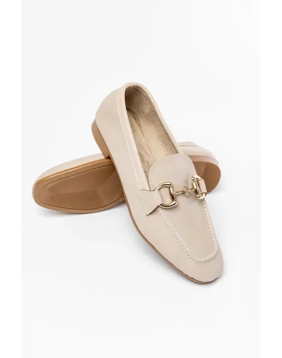 Bej Toka Aksesuarlı Günlük Kadın Babet