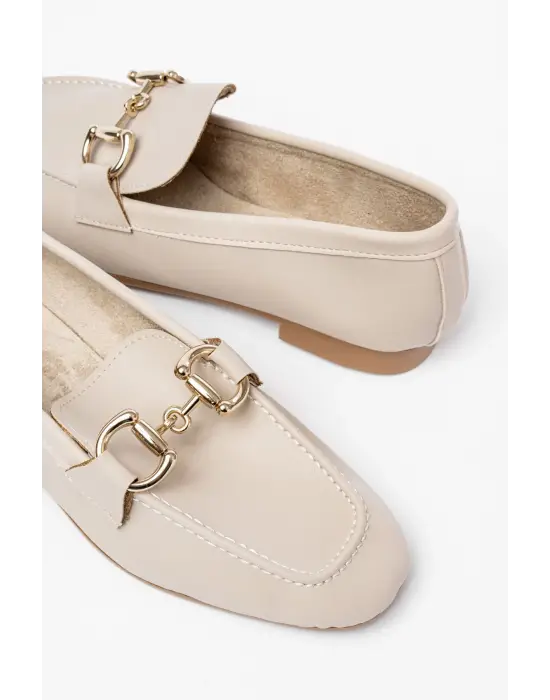 Bej Toka Aksesuarlı Günlük Kadın Babet