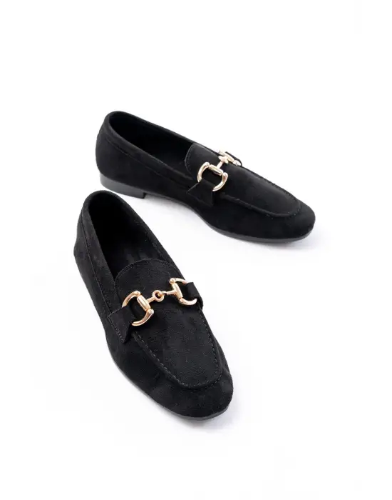 303 Siyah Süet Toka Aksesuarlı Günlük Kadın Babet