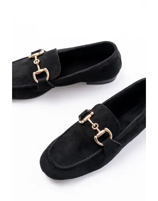 303 Siyah Süet Toka Aksesuarlı Günlük Kadın Babet