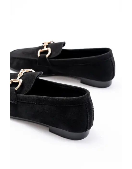 303 Siyah Süet Toka Aksesuarlı Günlük Kadın Babet