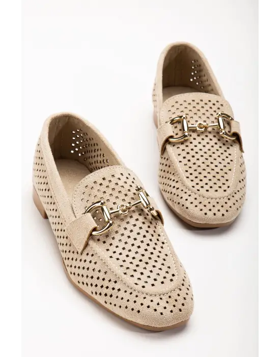 Bej Süet Delikli Günlük Kadın Babet