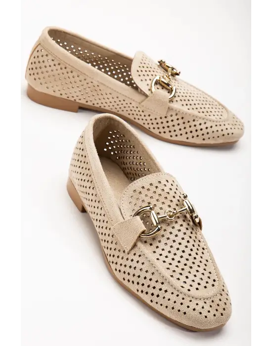 Bej Süet Delikli Günlük Kadın Babet