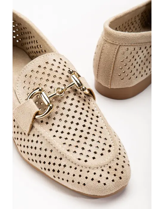 Bej Süet Delikli Günlük Kadın Babet