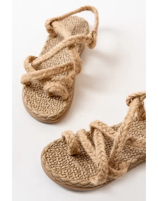 Bej Hasır Kadın Sandalet