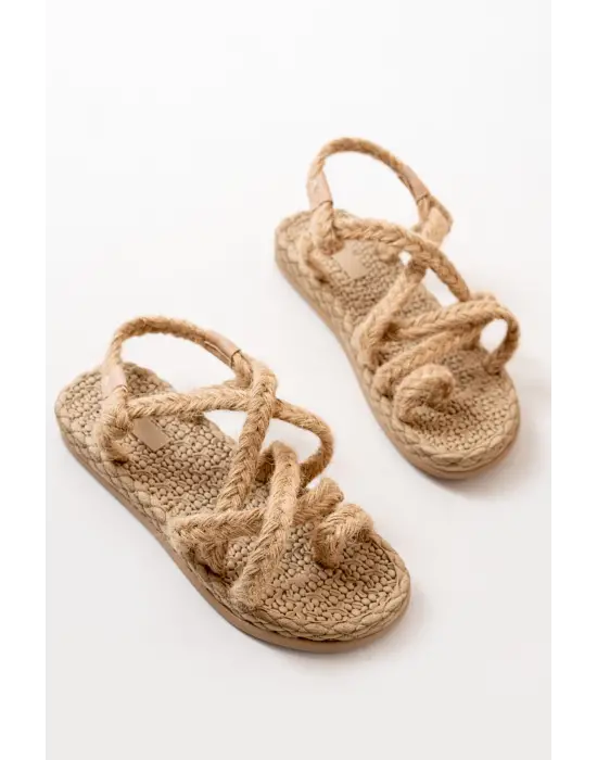 Bej Hasır Kadın Sandalet