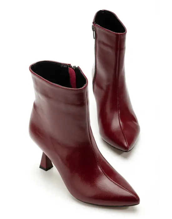 4701 Bordo Kırışık Kare Topuk Günlük Kadın Bot