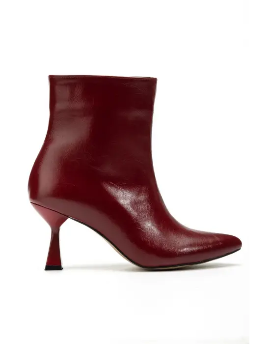 4701 Bordo Kırışık Kare Topuk Günlük Kadın Bot