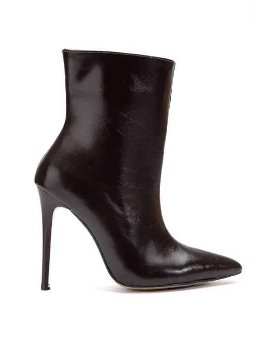 4803 Kahve Kırışık Sivri Burun İnce Topuk Günlük Kadın Bot