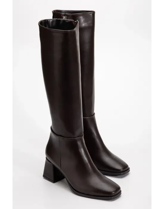 4804 Kahve Cilt Fermuarlı Günlük Bayan Çizme