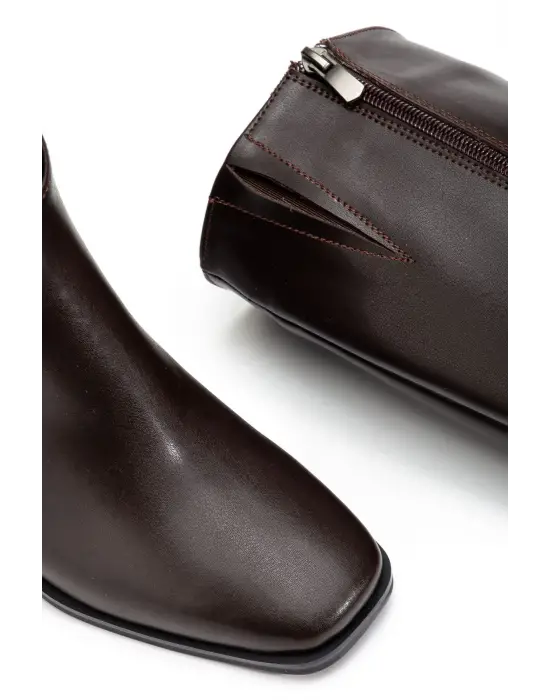 4804 Kahve Cilt Fermuarlı Günlük Bayan Çizme