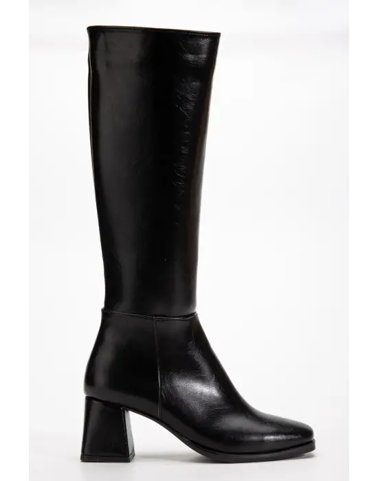 4804 Siyah Kırışık Fermuarlı Günlük Bayan Çizme