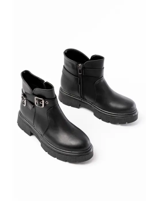 Siyah Toka Aksesuarlı Fermuarlı Günlük Kadın Bot