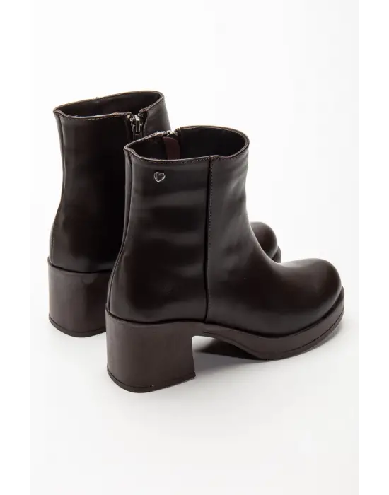 5109-3022 Kahve Fermuarlı Kalın Topuklu Günlük Kadın Bot