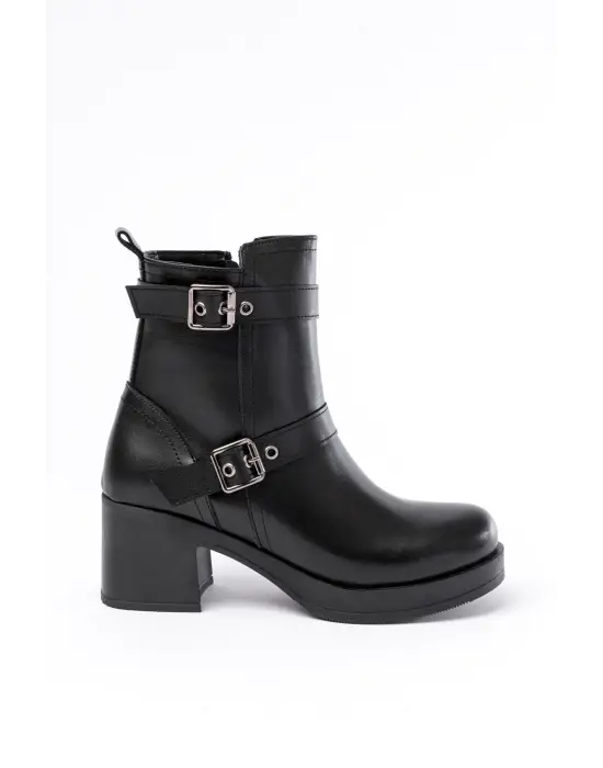 Siyah Topuklu Fermuarlı Günlük Kadın Bot