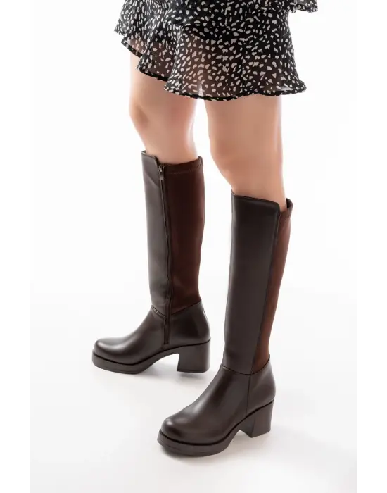 Kahverengi Topuklu Fermuarlı Günlük Kadın Çizme