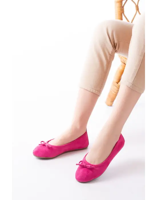 6101 Fuşya Süet Fiyonklu Günlük Kadın Babet