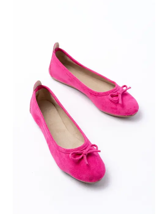 6101 Fuşya Süet Fiyonklu Günlük Kadın Babet