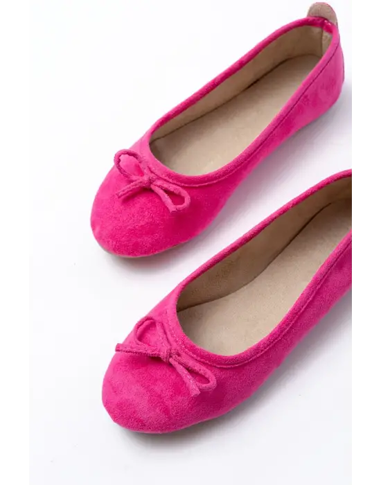 6101 Fuşya Süet Fiyonklu Günlük Kadın Babet