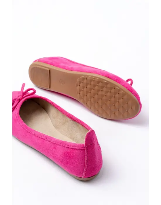 6101 Fuşya Süet Fiyonklu Günlük Kadın Babet