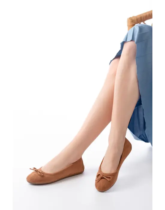 6101 Taba Süet Fiyonklu Günlük Kadın Babet