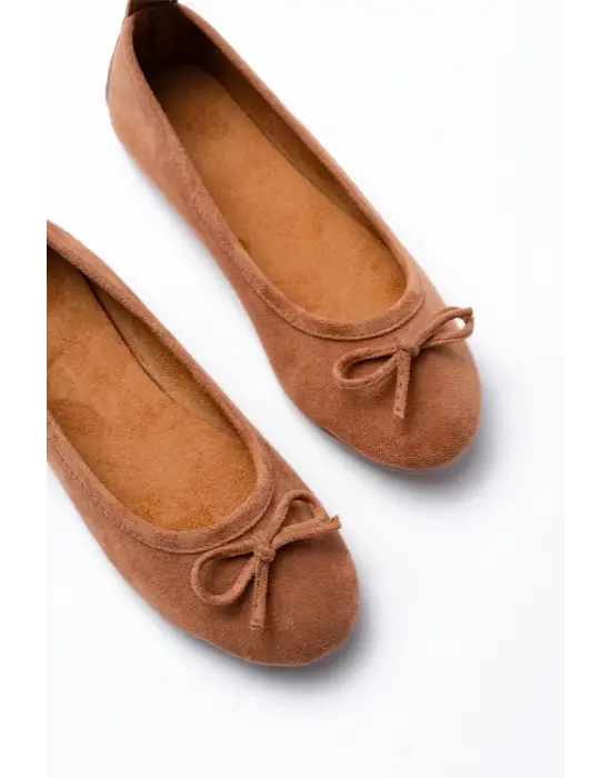 6101 Taba Süet Fiyonklu Günlük Kadın Babet