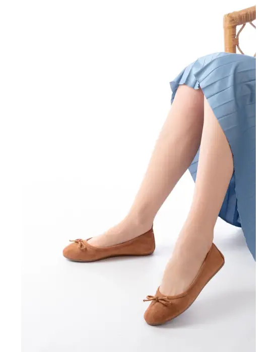 6101 Taba Süet Fiyonklu Günlük Kadın Babet