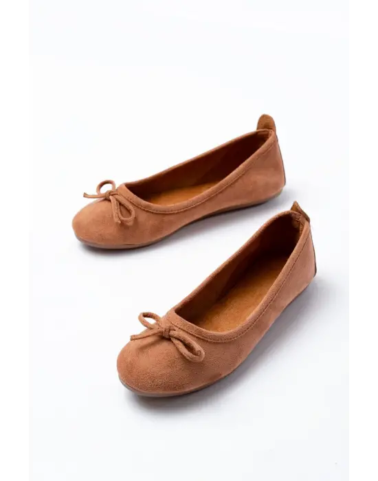 6101 Taba Süet Fiyonklu Günlük Kadın Babet