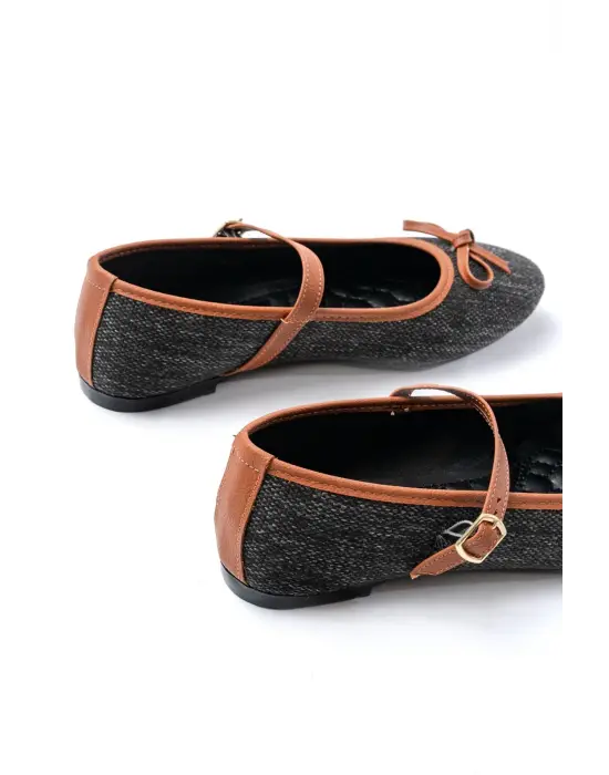 6321 Siyah Keten Günlük Baret Tokalı Bayan Babet