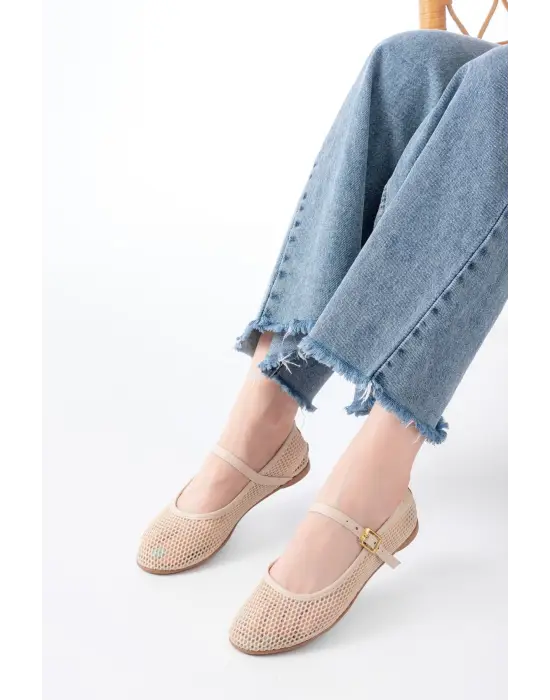 6325 Bej Fileli Baret Toka Detaylı Günlük Kadın Babet