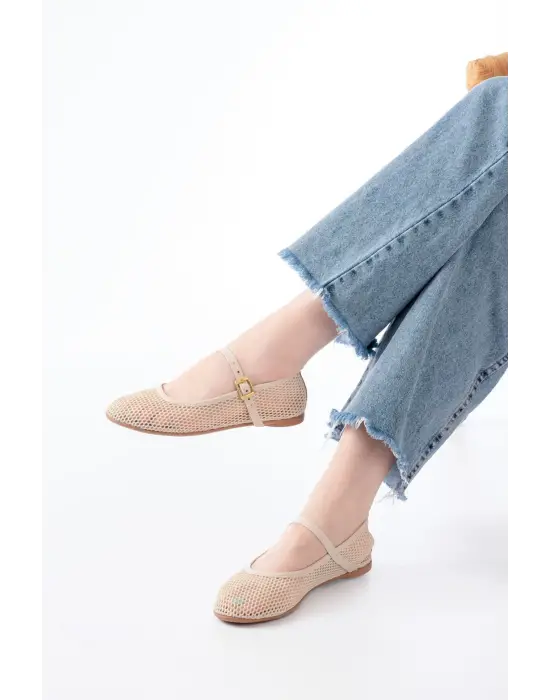 6325 Bej Fileli Baret Toka Detaylı Günlük Kadın Babet