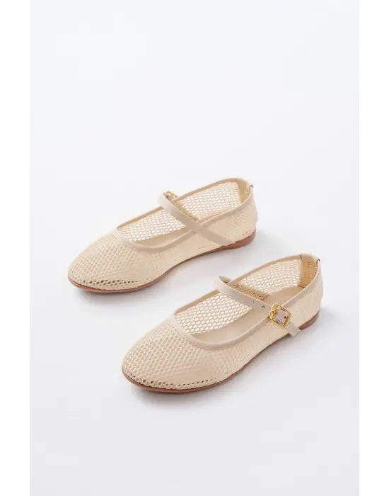 6325 Bej Fileli Baret Toka Detaylı Günlük Kadın Babet