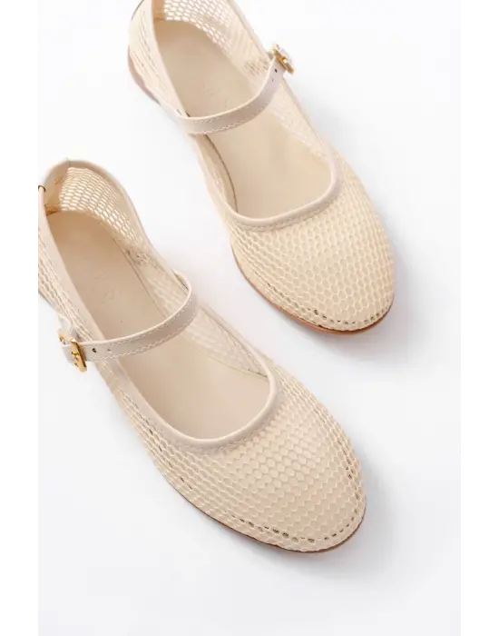 6325 Bej Fileli Baret Toka Detaylı Günlük Kadın Babet