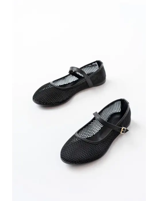 6325 Siyah Fileli Baret Toka Detaylı Günlük Kadın Babet