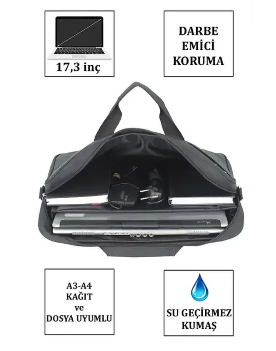 17,3 İnç Uyumlu Standart Siyah Laptop Evrak Çantası
